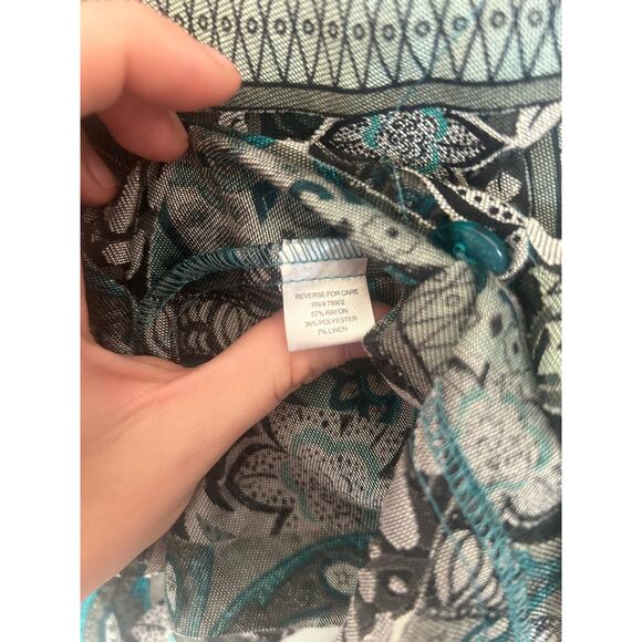 Erin London women's size Small sheer button-up blouse Teal-Black-ETC boho style - Picture 12 of 12